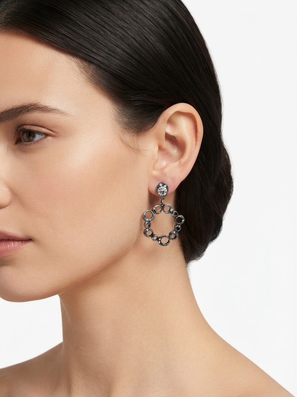 Elegant Hematite Circle Drop Earrings - Women Jewelry